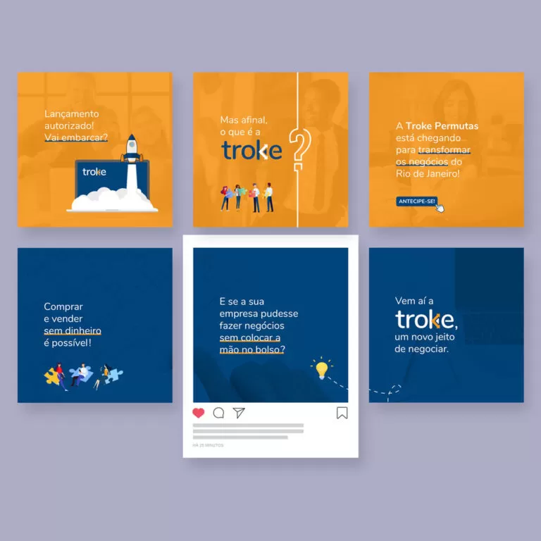 Postagens em mídias sociais da Troke Permutas