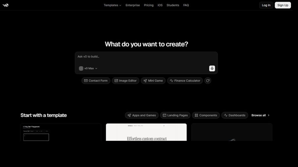 Screenshot da interface de v0 by Vercel