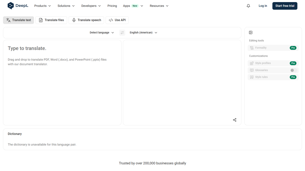 Screenshot da interface de DeepL