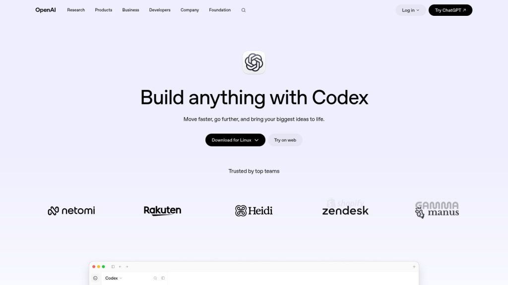 Screenshot of Codex interface