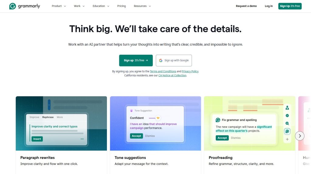 Screenshot of Grammarly interface