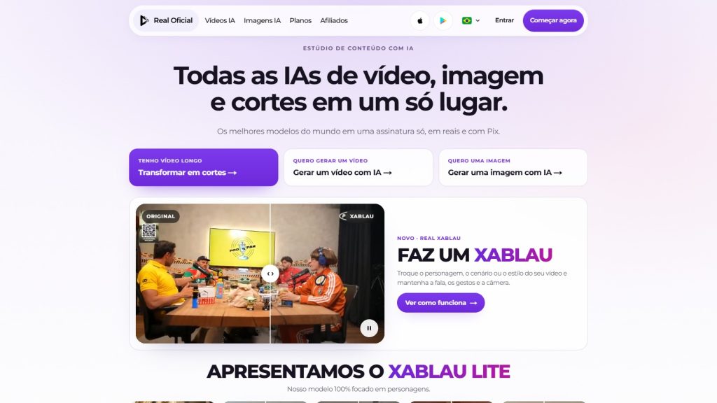 Screenshot da interface de Real Oficial